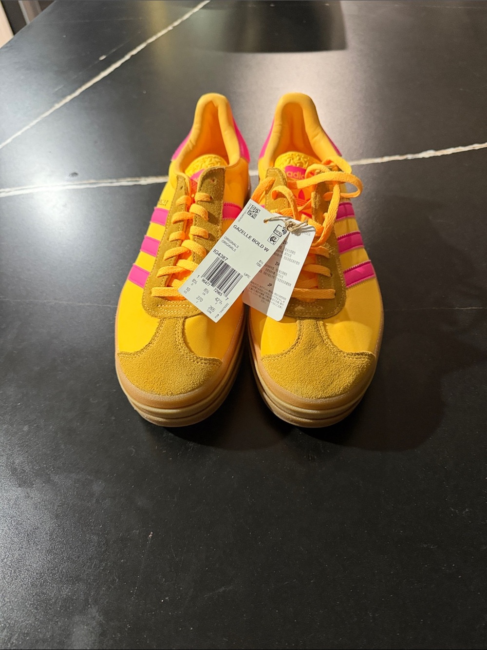 adidas Women’s Yellow Sneakers with Pink Stripes